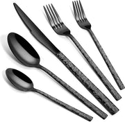 Set di posate nero per 6 persone, 30 pezzi di posate in acciaio inossidabile con disegno floreale, 30 pezzi di set di posate con forchette, coltelli, cucchiai e coltelli per bistecche per uso domestico, ristorante