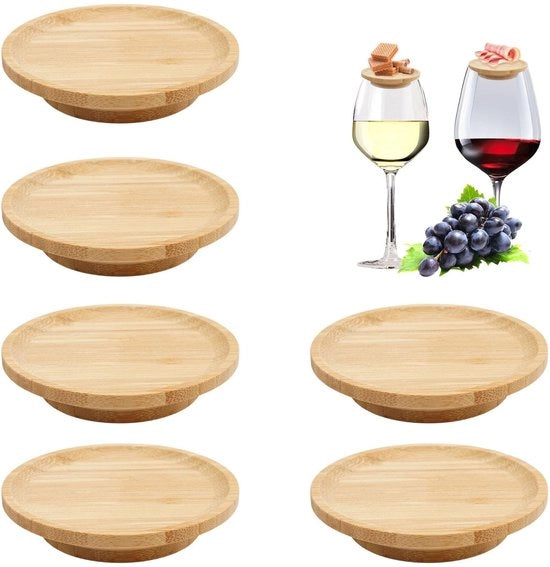 Tappi in legno per bicchieri da vino - 6 pezzi - Tappi per carni - Tappi riciclabili - Sostenibili - Materiali di alta qualità in legno - Coperture per bicchieri da vino