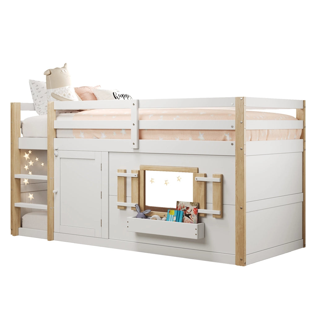 Letto a soppalco 90x200 cm bianco con area inferiore