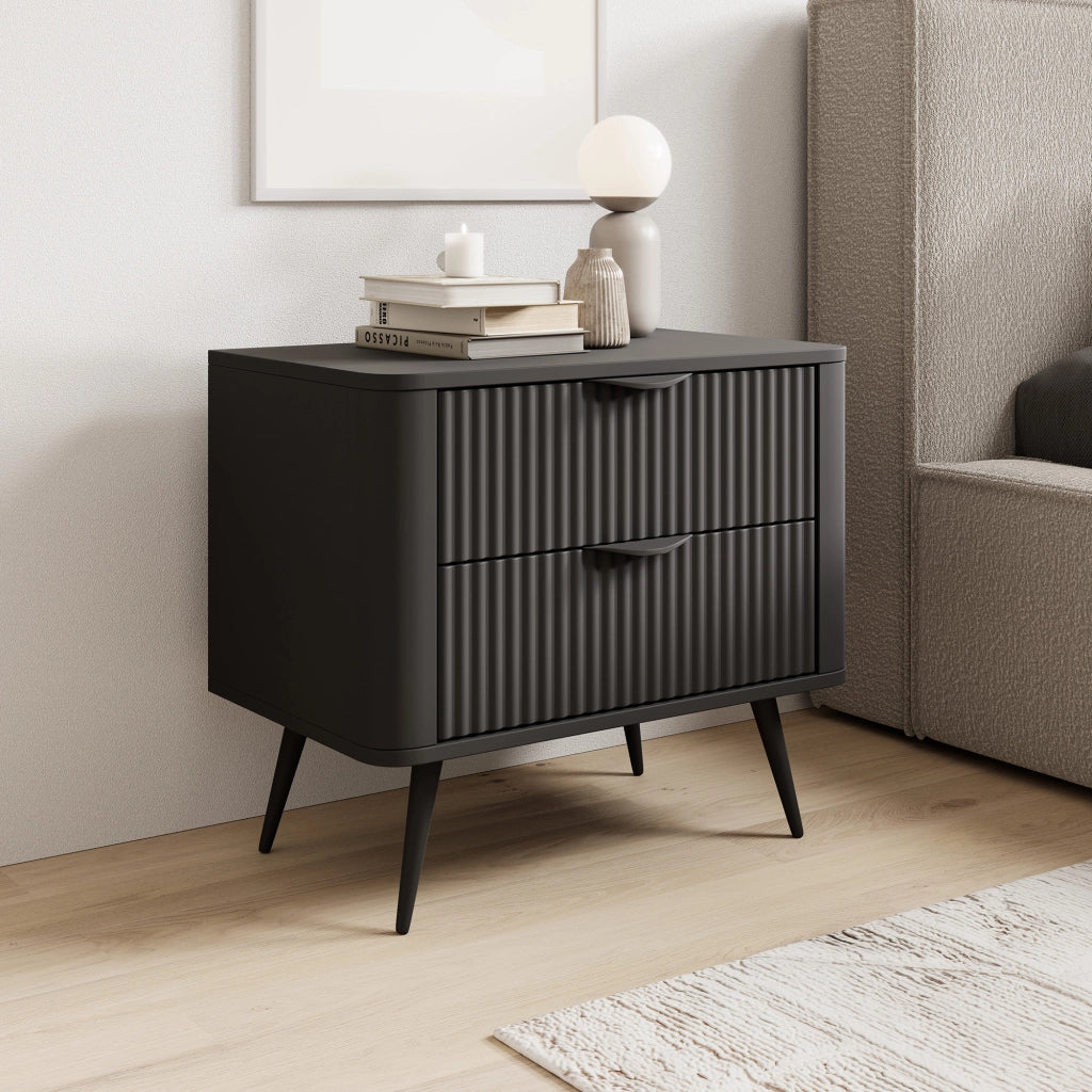 Baari, Comodino 2 Cassetti, 63x38x55h cm Nero