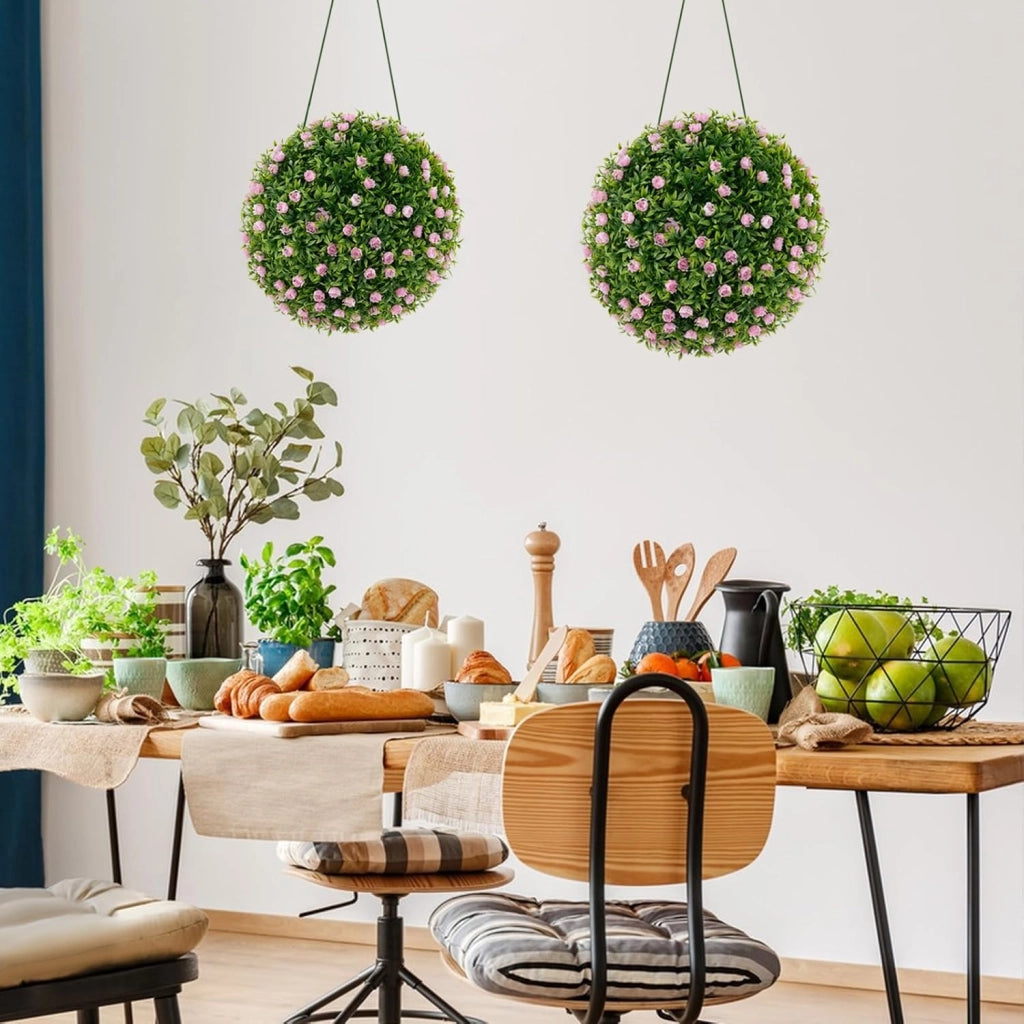 Lot de 2 Boules Décoratives Artificielles de 37 cm avec Fleurs de Roses, Cadre en Polypropylène Sûr et Fiable, Sphère Décoratives de Jardin avec Fleurs, pour Porche, Maison