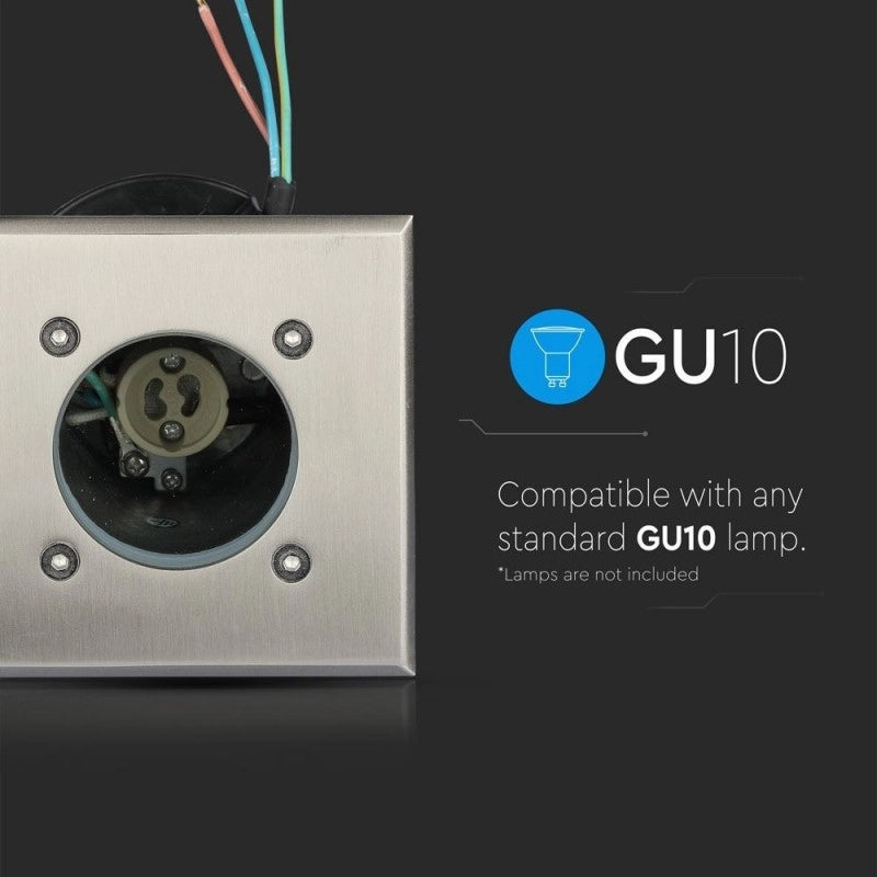 Segnapasso Portalampada da Interramento Calpestabile Quadrato GU10 Acciaio IP65
