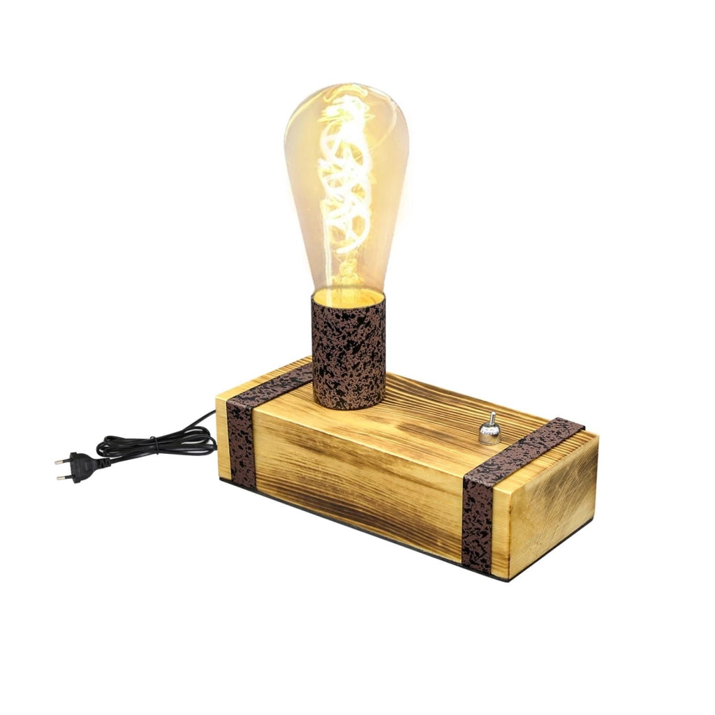 ZMH Lampada da tavolo vintage legno E27 industriale camera letto soggiorno ufficio senza lampadina