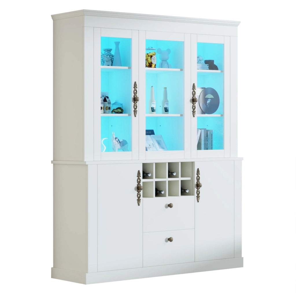 Mobile vetrina con LED e 2 cassetti 130 x 37;5 x 170;5 cm in legno nobilitato e vetro; bianco