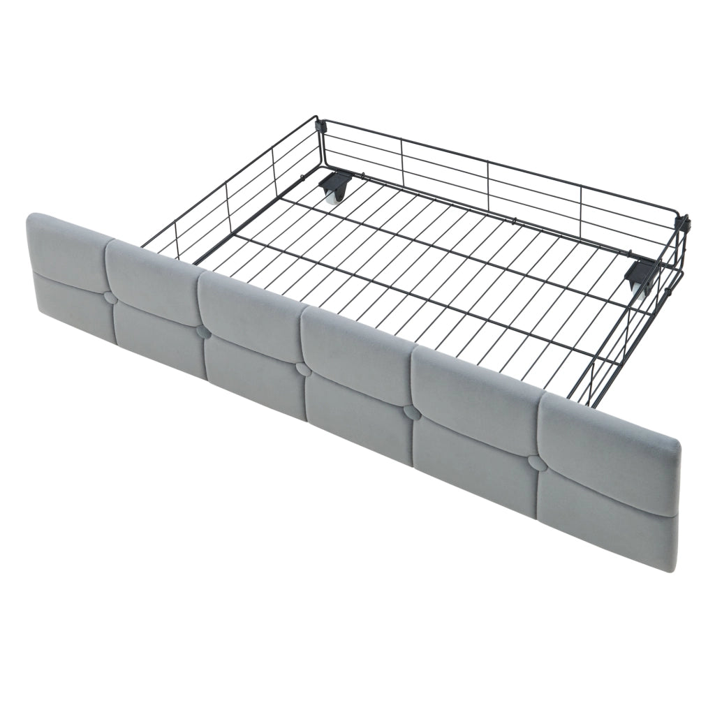 Divano letto imbottito 90x200 cm grigio con LED; 2 cassetti; USB e Type-C