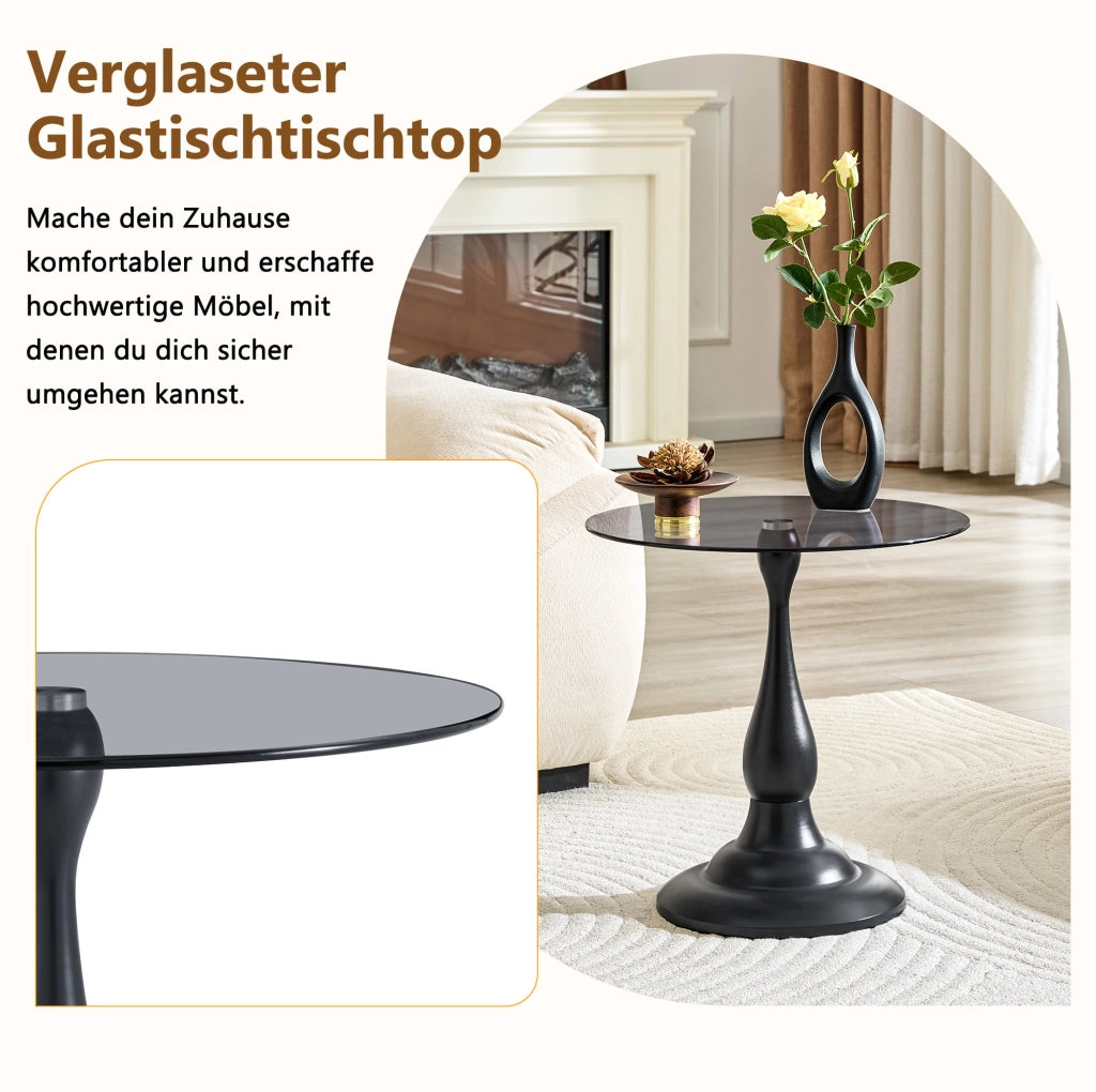 Tavolino rotondo in vetro temperato e metallo; ? 50 cm; nero