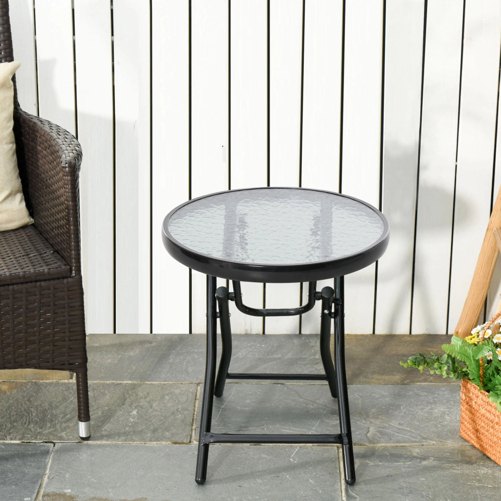 Tavolino da giardino rotondo pieghevole ¨C Minimal ¨C nero, metallo, vetro temperato, ?45x50H cm