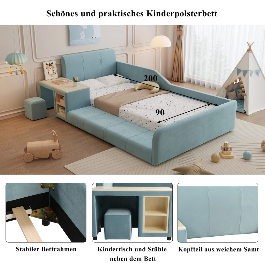 Letto singolo imbottito 90x200 cm con scrivania e sgabello