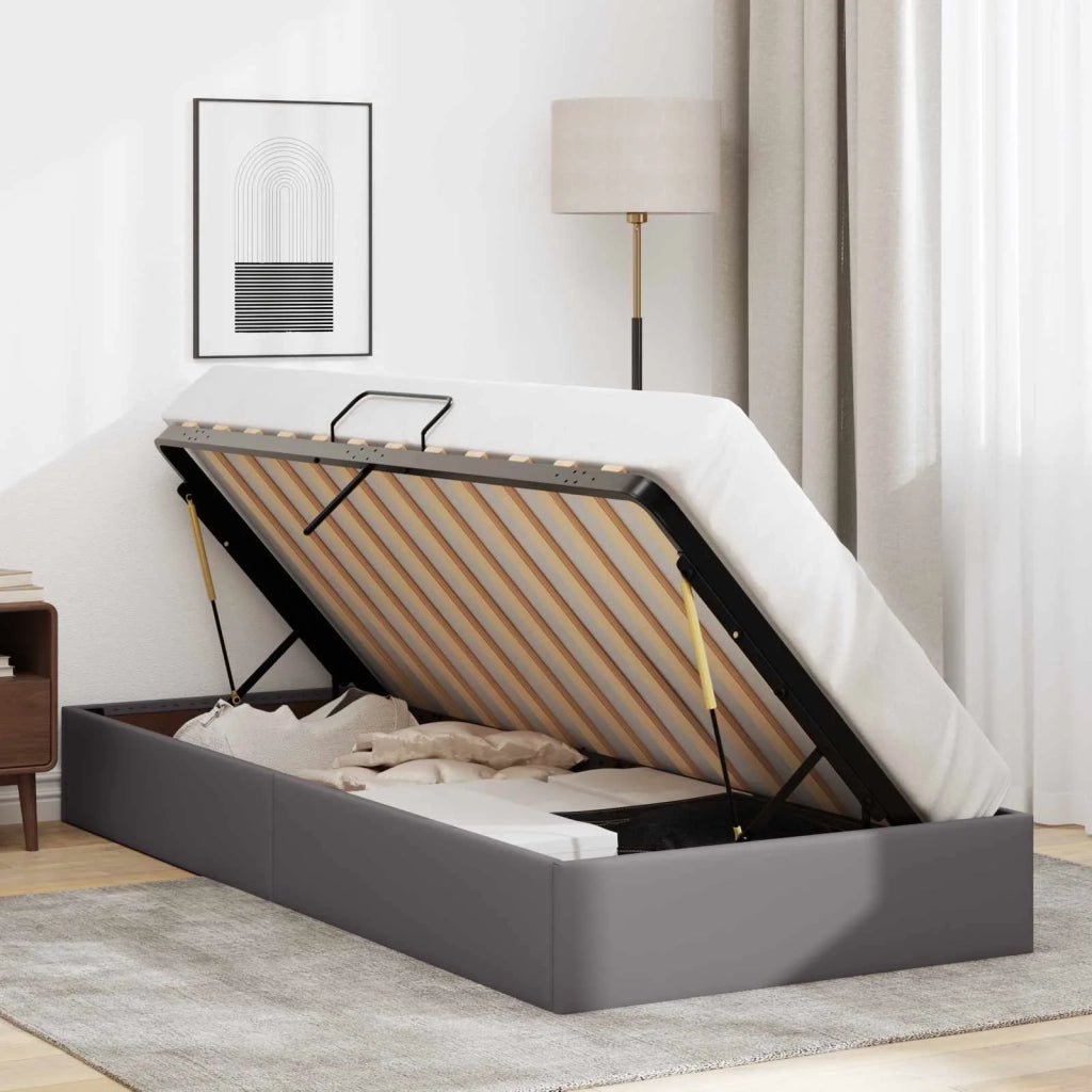 Letto ottomano Grigio 100 x 200 cm Pelle Sintetica 3442760