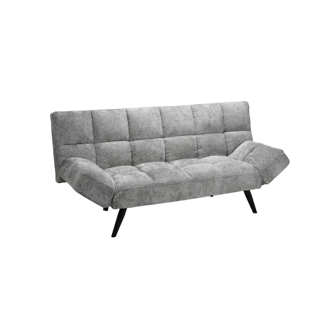 Divano letto SALVORA - Tessuto grigio - Materasso in schiuma integrato - Struttura in legno - Design compatto e pratico