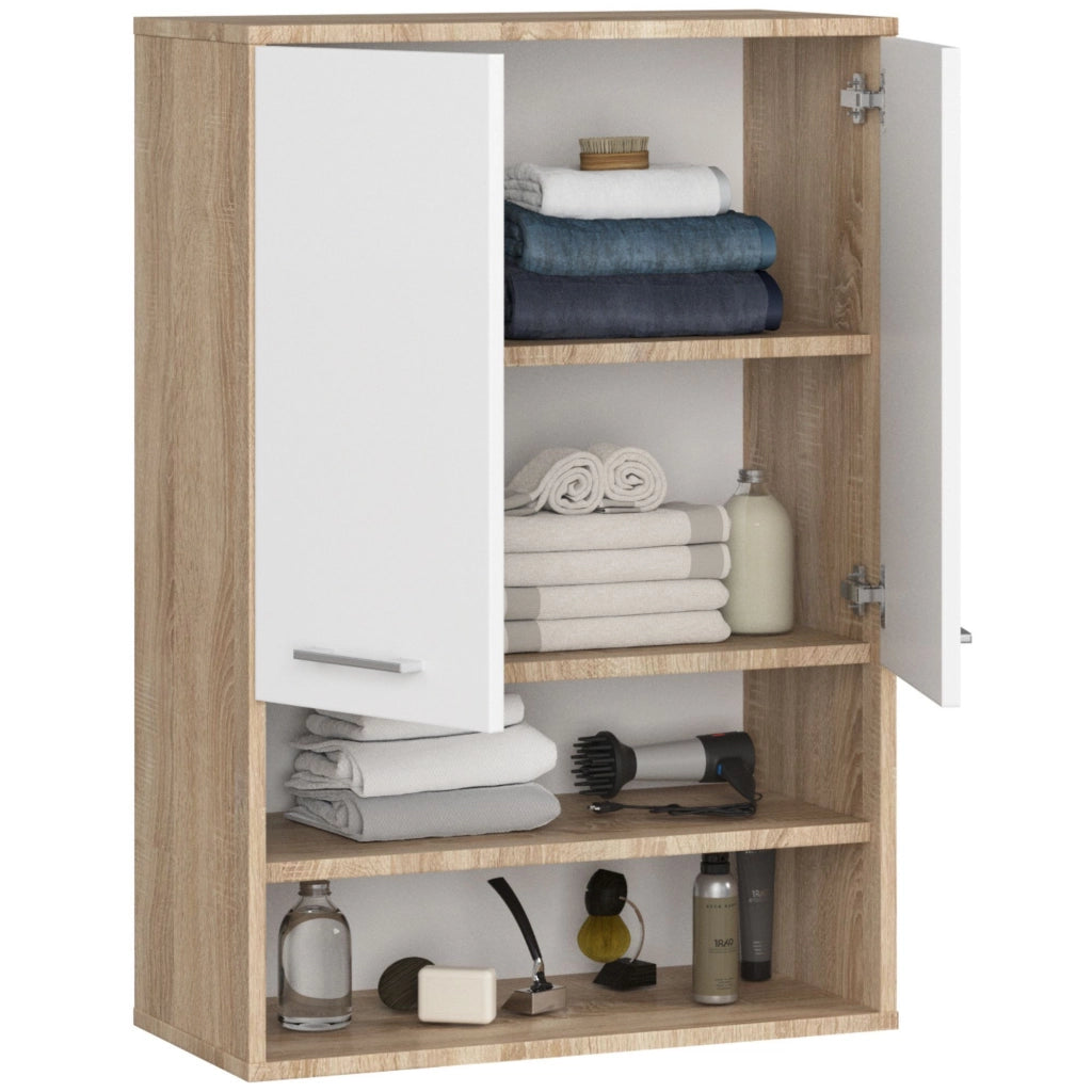 Mobile bagno sospeso AKORD FIN H934 W64 Quercia Sonoma, Bianco 2 ante 64x94x30 cm