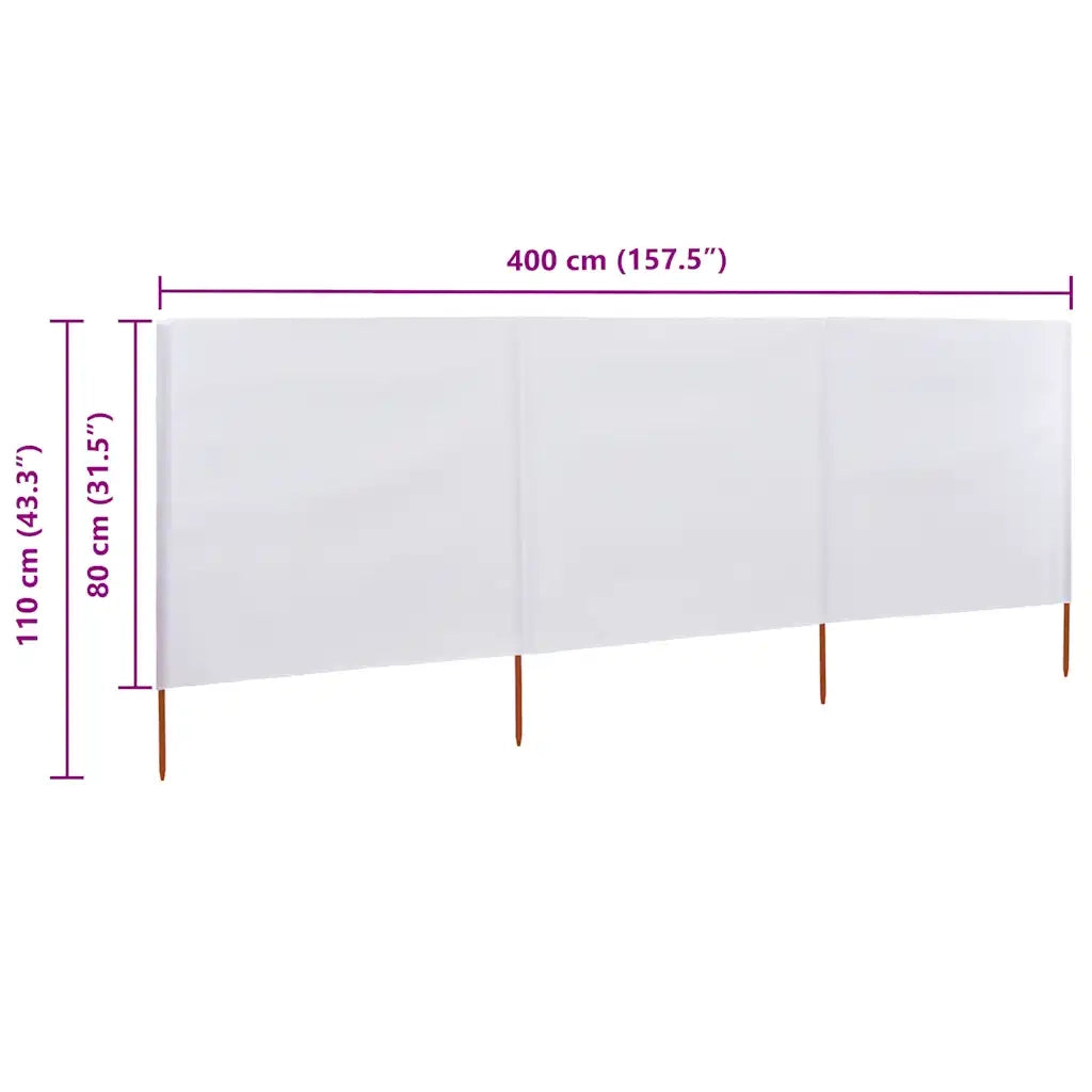 Paravento a 3 Pannelli in Tessuto 400x80 cm Bianco Sabbia CFW9203503