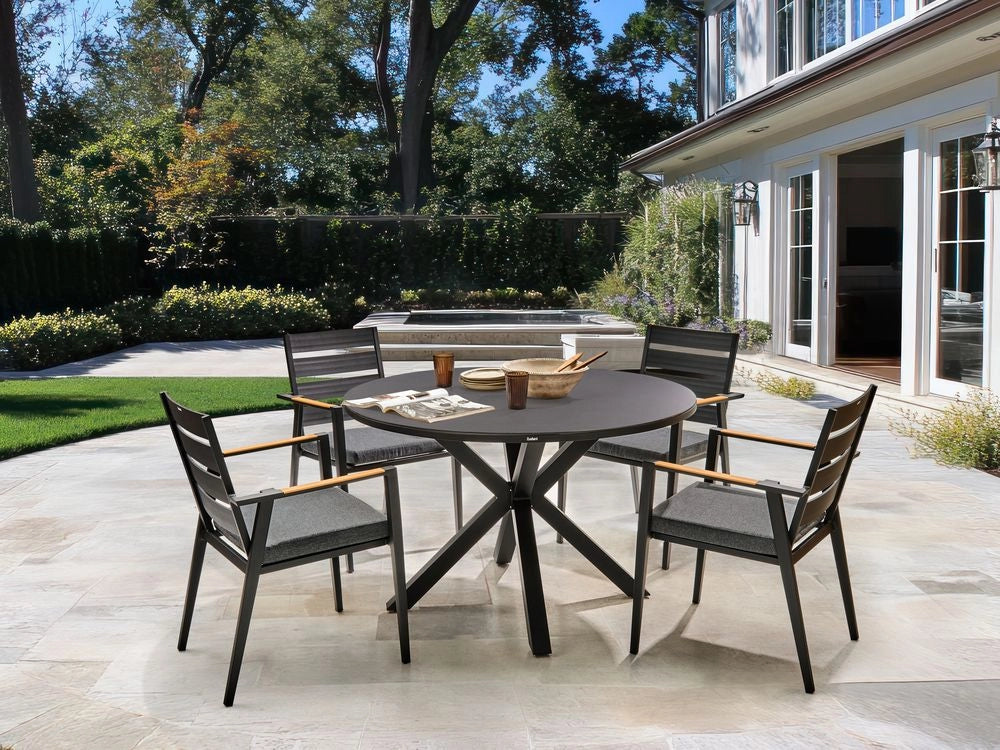 Set da pranzo da giardino a 4 posti con tavolo in alluminio e piano grigio con sedie con cuscini giardino terrazzo elegante