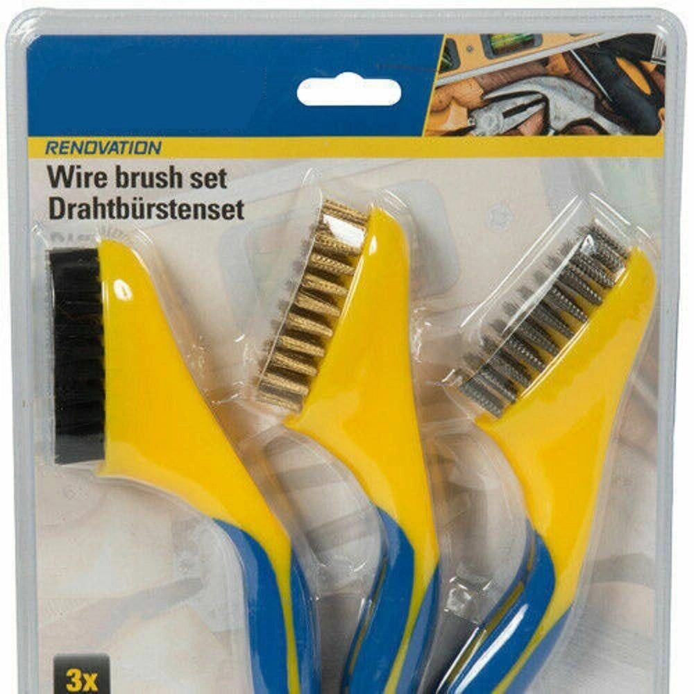 Trade Shop - 3 X Spazzole Pulizia Metallo Acciaio Kit Pittura Spazzola Per Ferro Fai Da Te -