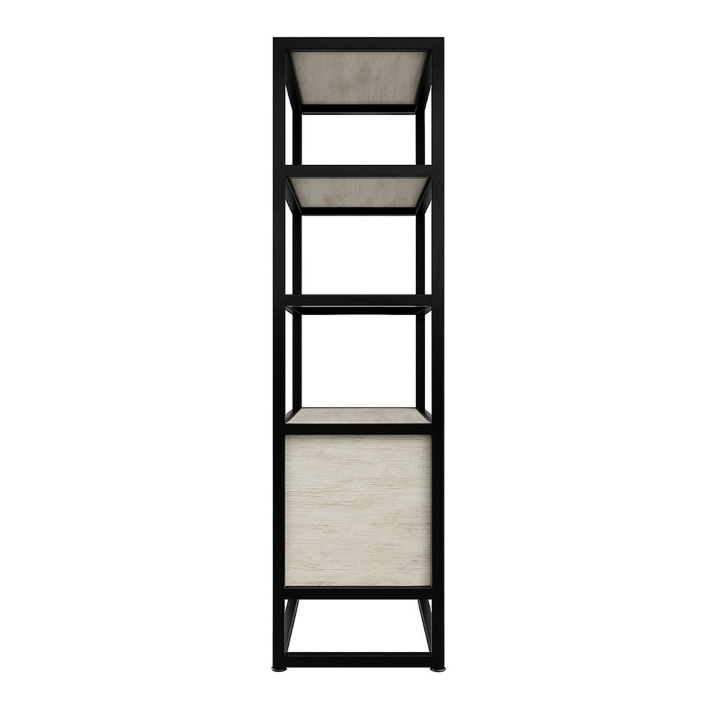 Edo - Scaffale Libreria a Muro 76x162,5x33,5 cm 3 Ripiani con Mobiletto 2 Ante in Legno Bleach Struttura in Metallo Nero