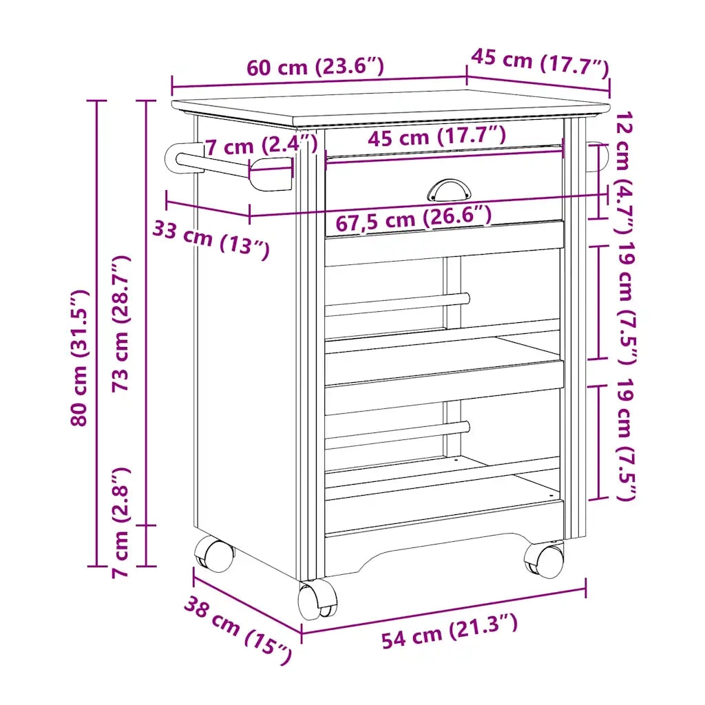 Carrello da Cucina BODO Bianco e Marrone 67,5x45x80 cm CFW9355089