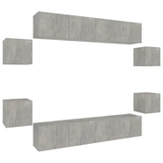 Set Mobili Porta TV 8pz | Armadietto TV | Mobile Porta TV Grigio Cemento in Legno Multistrato