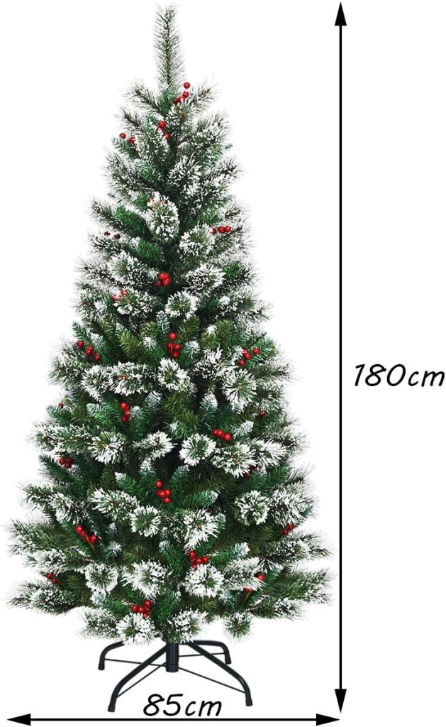 1,8 M Albero di Natale Innevato, Albero Artificiale di Natale, Abete di Natale in PVC, Albero per Albero Decorativo, Folto e Realistico, Supporto in Metallo, Facile da Montare, Verde