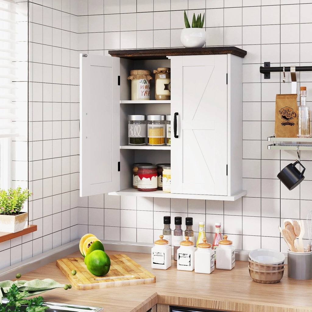 Armadietto parete bagno farmhouse farmacia 2 ante ripiani regolabili-Mobili da Bagno Armadietto soppalco wc cucina lavanderia ingresso