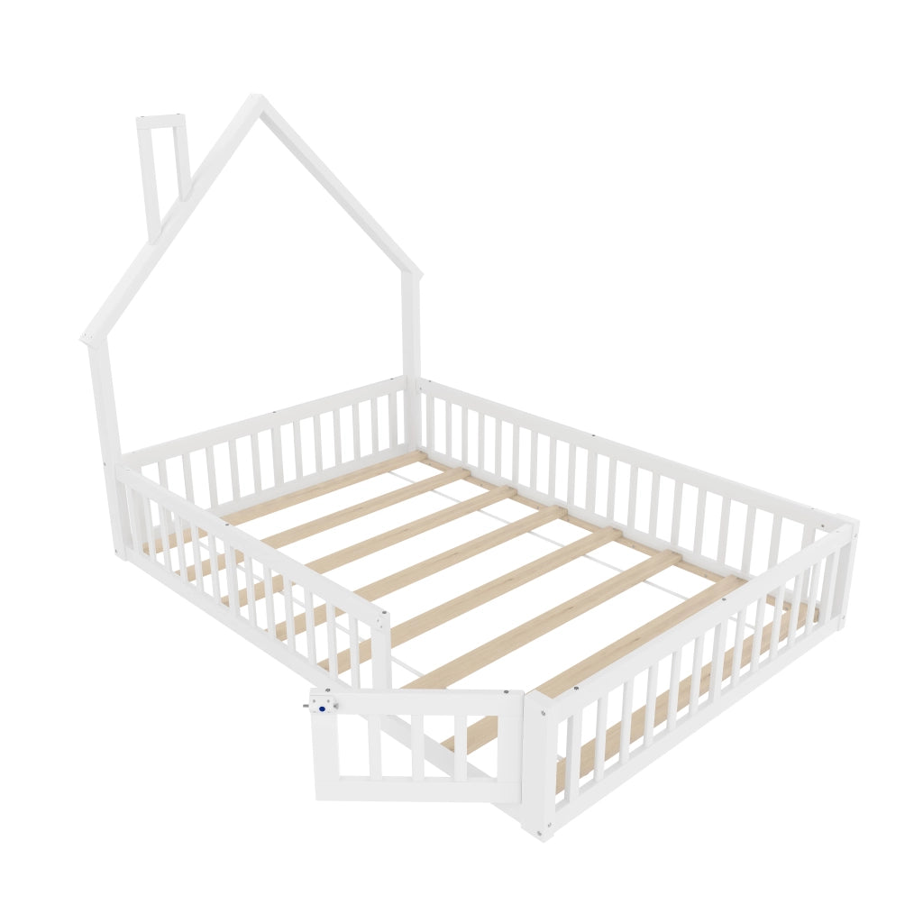 DESMIU Letto per Bambini 140 × 190 cm 2 Posti con Sponde di Sicurezza, Senza Materasso, in Pino e MDF, Bianco