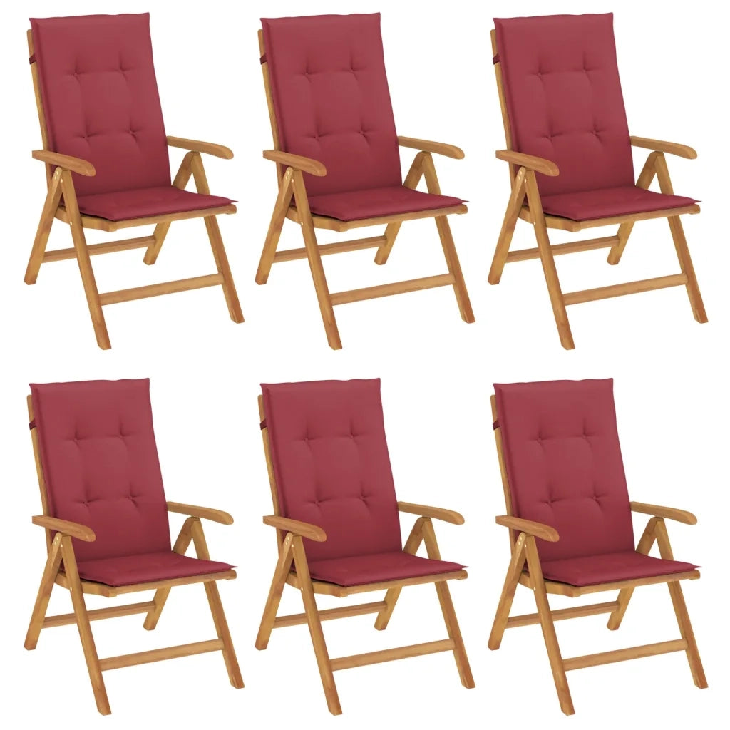 vidaXL Sedie da Giardino Reclinabili con Cuscini 6 pz in Legno di Teak