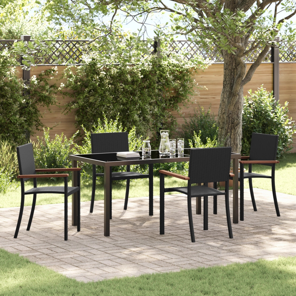 Set da Pranzo da Giardino 5 Pezzi in Polyrattan Nero