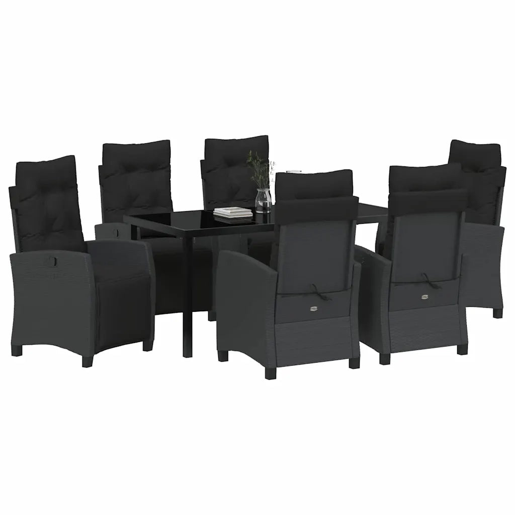 Set da Pranzo per Giardino con cuscino 7 pcs Nero polyrattan 3380425