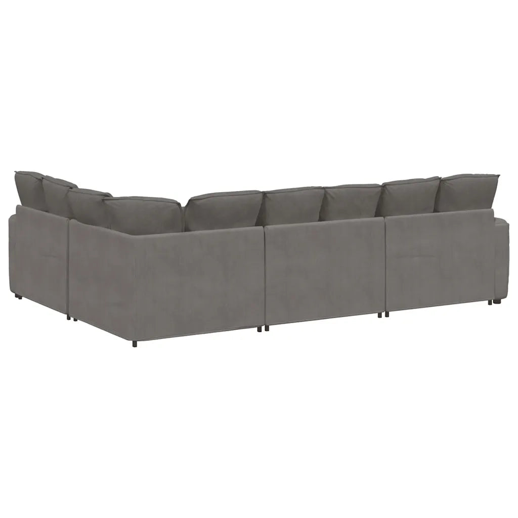 Divano Modulare con Cuscini in Tessuto a Coste Grigio Chiaro 3321167
