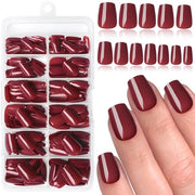 Nageli Grafici Bordeaux 240 Stuks - Plaknagels Zelfkleventi - Druk Op Nageli - Strumenti Manicure - Inclusi Lame e Manico di Legno - Press-on Nageli