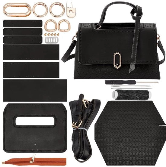 Kit per creare una borsa in pelle PU con strisce orizzontali per donne DIY, modello per borsa a tracolla per donne ambiziose, dimensioni 25,8 x 9,34 cm.