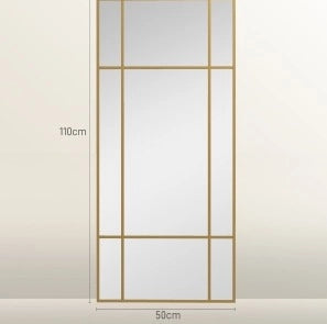 Specchio da parete rettangolare dorato con griglia 110 x 50 cm