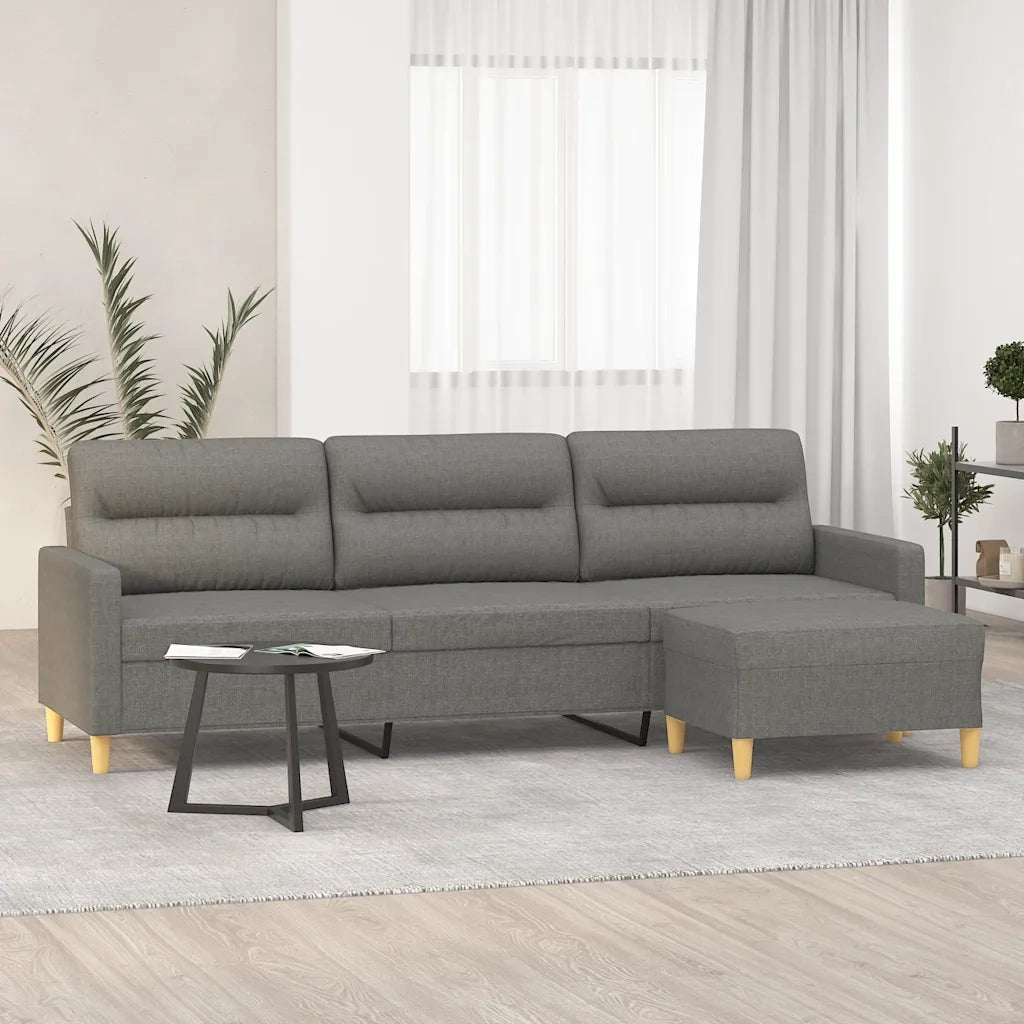 Divano a 3 Posti con Poggiapiedi Grigio Scuro 210cm in Tessuto cod mxl 13907