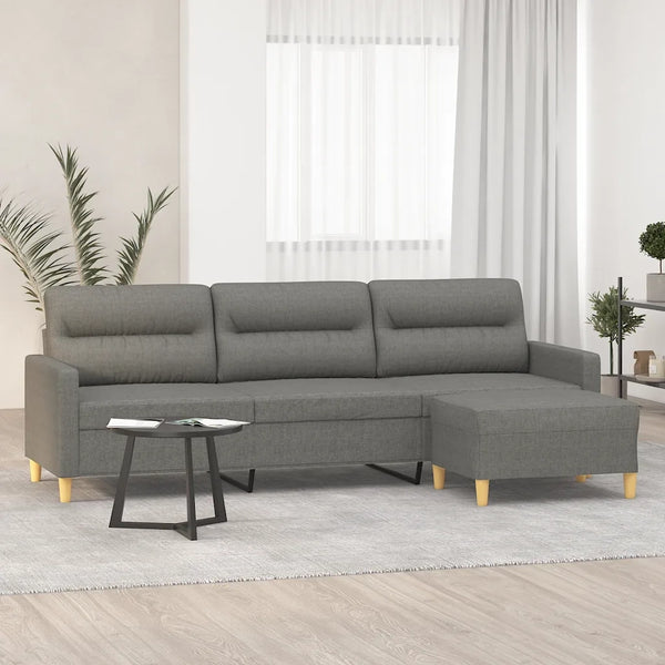 Divano a 3 Posti con Poggiapiedi Grigio Scuro 210cm in Tessuto cod mxl 13907