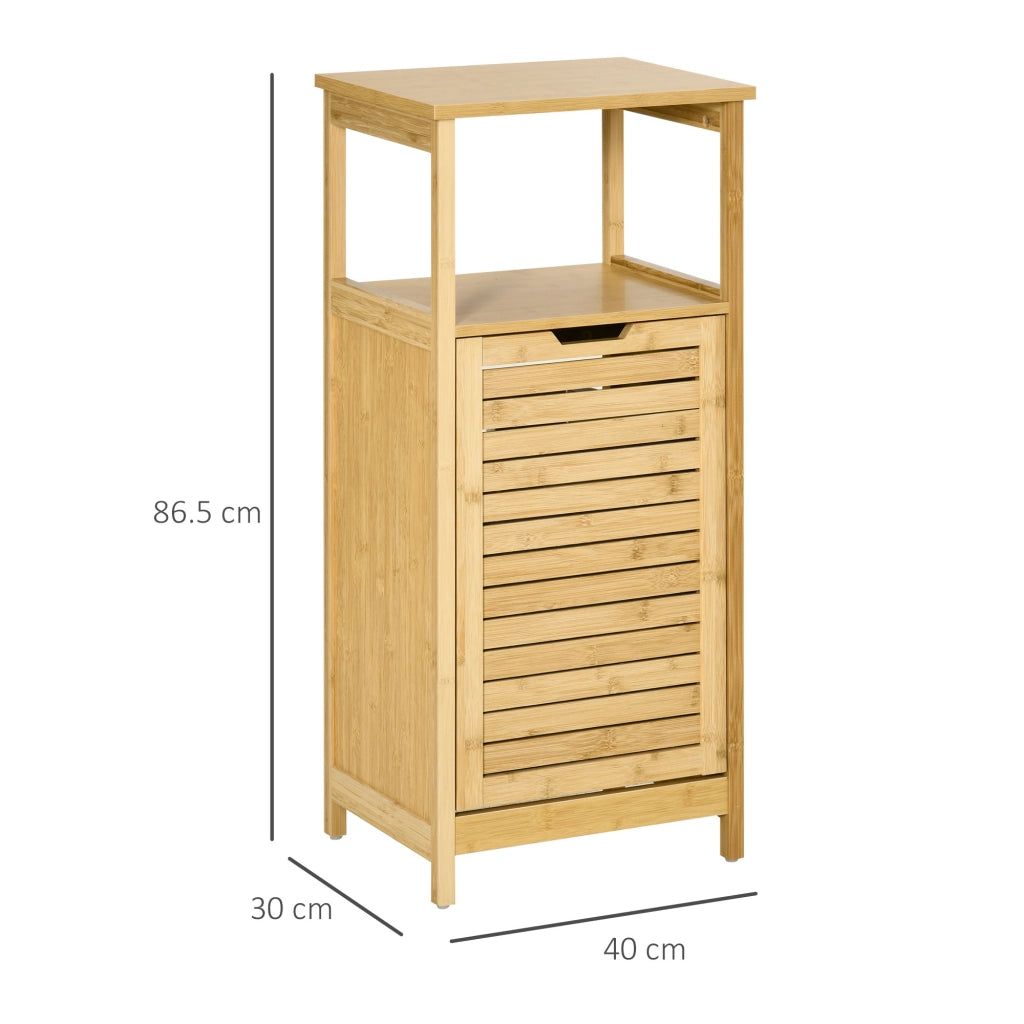 Mobiletto Bagno con Cesto Multiuso per Bucato e Giocattoli, in MDF e Bamb¨´, 40x30x86.5cm