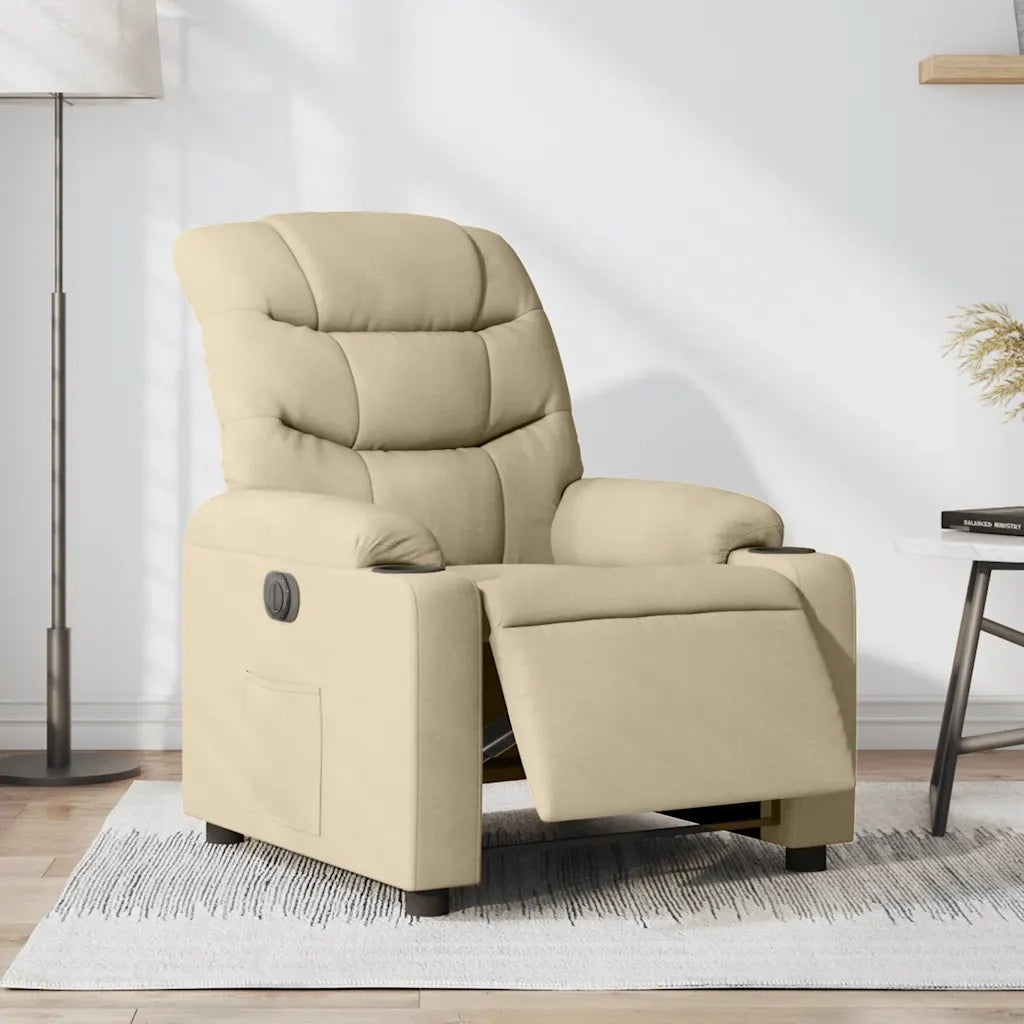 Poltrona | Sedia Relax Elettrica Reclinabile Crema in Tessuto