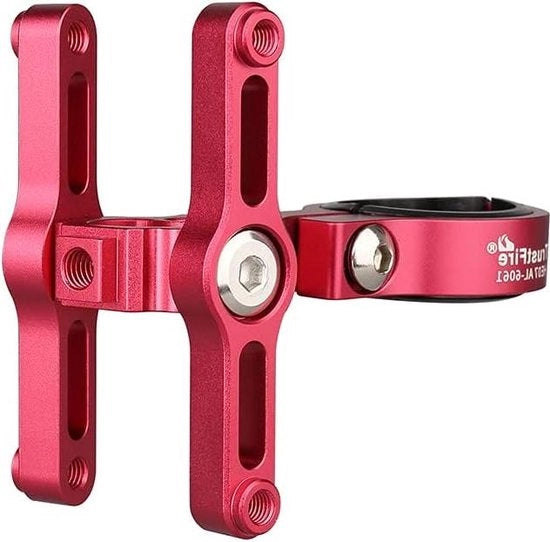 Sostegno per mountain bike - 2 x contenitore per bottiglie d'acqua - rosso - adattatore in alluminio