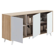Credenza Annina, Buffet da soggiorno, Madia da salotto, Dispensa da cucina, 154x40h72 cm, Rovere e Bianco