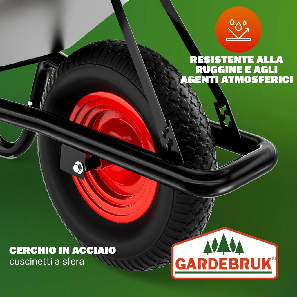 Carriola da Giardino 100 Litri 250kg Acciaio Zincato Manici Gommati Ergonomici Carriole per Fiori Carriola da Costruzione Trasporto Legna