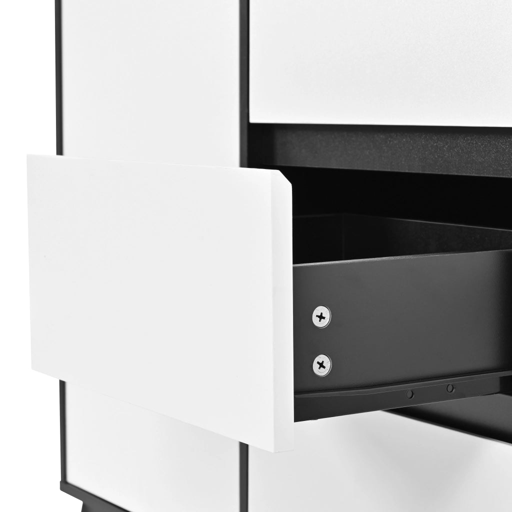 Hochschrank con vetrina in vetro, LED regolabile via app, 2 ante, 3 cassetti, MDF nero e bianco
