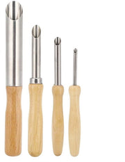 Set di Forbici a Foro 4 pezzi - Manico in Legno - Lame in Acciaio Inossidabile - Materiale Ceramico - Forbici Circolari - Lunghezza Totale 20 cm - Forbici a Fiamma