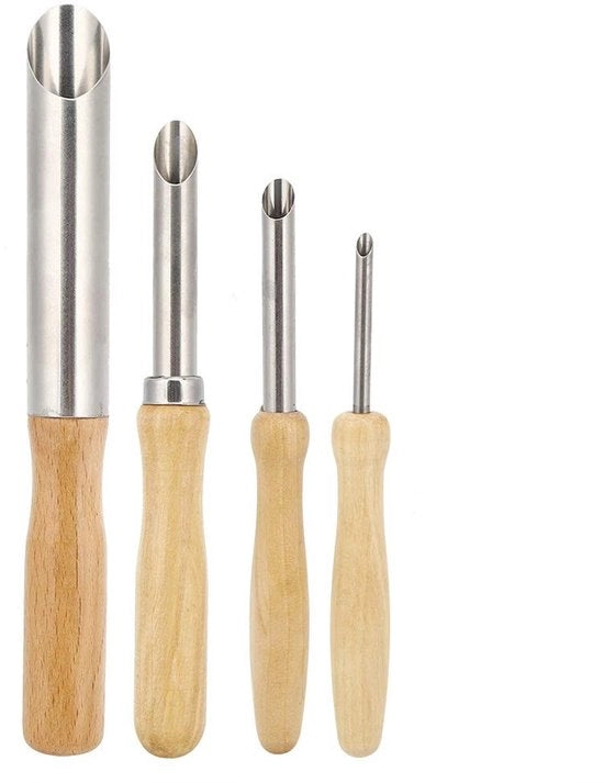 Set di Forbici a Foro 4 pezzi - Manico in Legno - Lame in Acciaio Inossidabile - Materiale Ceramico - Forbici Circolari - Lunghezza Totale 20 cm - Forbici a Fiamma