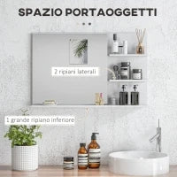 kleankin Specchio da Bagno a Parete con 2 Ripiani Laterali e Ripiano Inferiore, in MDF e Vetro, 75x10x48 cm, Bianco