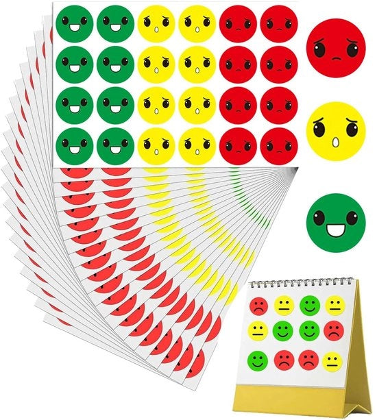 Stickers di umore 1200 pezzi - Stickers emotivi - Stickers allegri/tristi - Colori rosso/giallo/verde - Per carte di moderazione - Facili da applicare