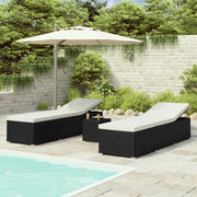 Lettini Prendisole con Tavolino 3 pz in Polyrattan Nero 3057662