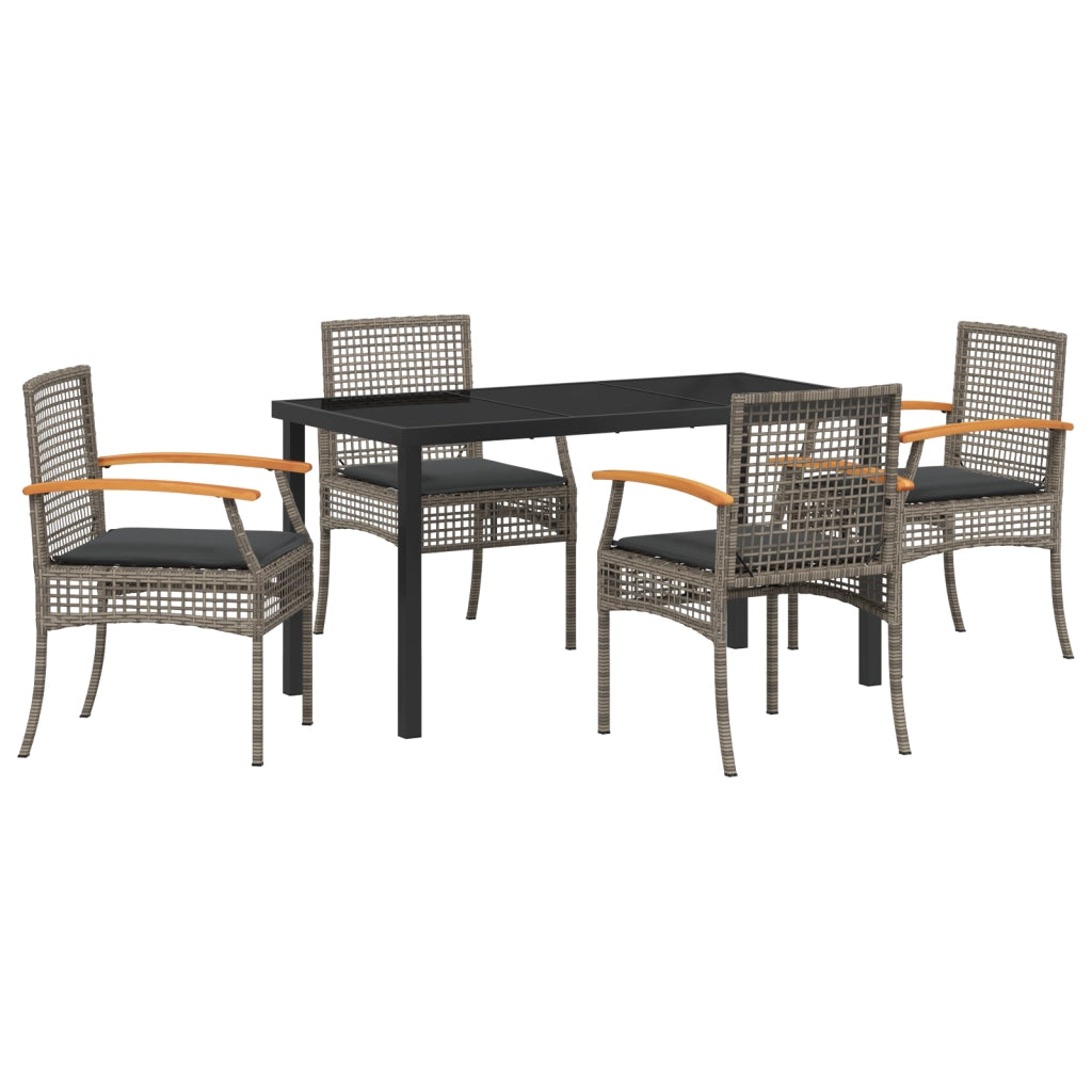 Set da Pranzo da Giardino 5 Pezzi con Cuscini Grigio Polyrattan
