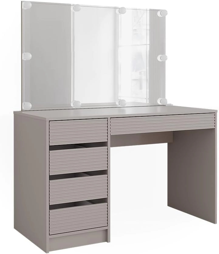 Tavolo da toilette Sherry, Cachemire, 120 cm con specchio e illuminazione a LED, con illuminazione LED e grande specchio rettangolare