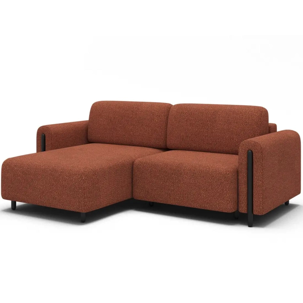 Divano angolare convertibile ARVESSA terracotta bouclette – Angolo sinistro con contenitore