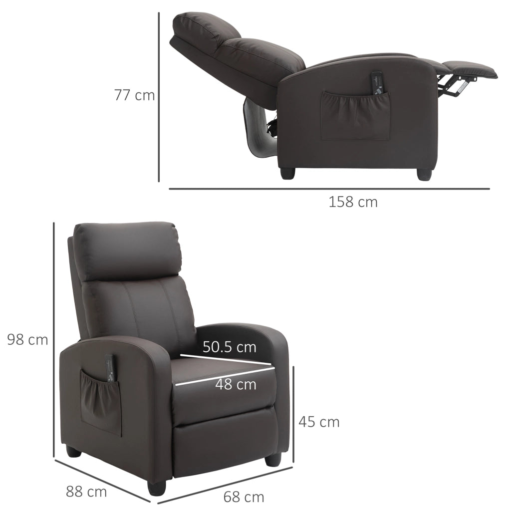 Easycomfort Poltrona Relax Massaggiante con Telecomando e 8 Programmi, Reclinazione e Poggiapiedi, 68x88x98cm, Marrone