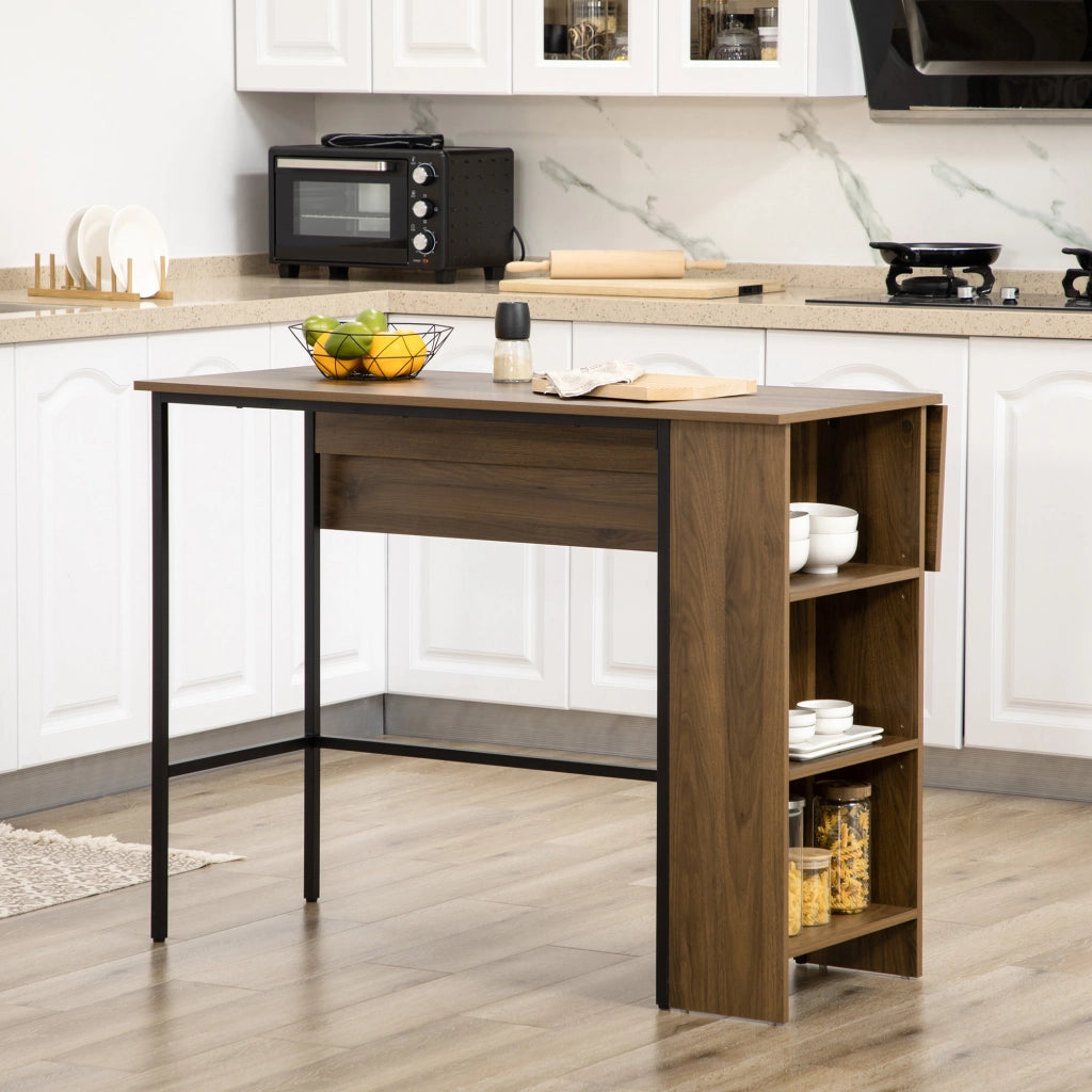 Tavolo da bar con ripiano laterale pieghevole e 3 ripiani ¨C Zephmum ¨C 120x76x91 cm marrone