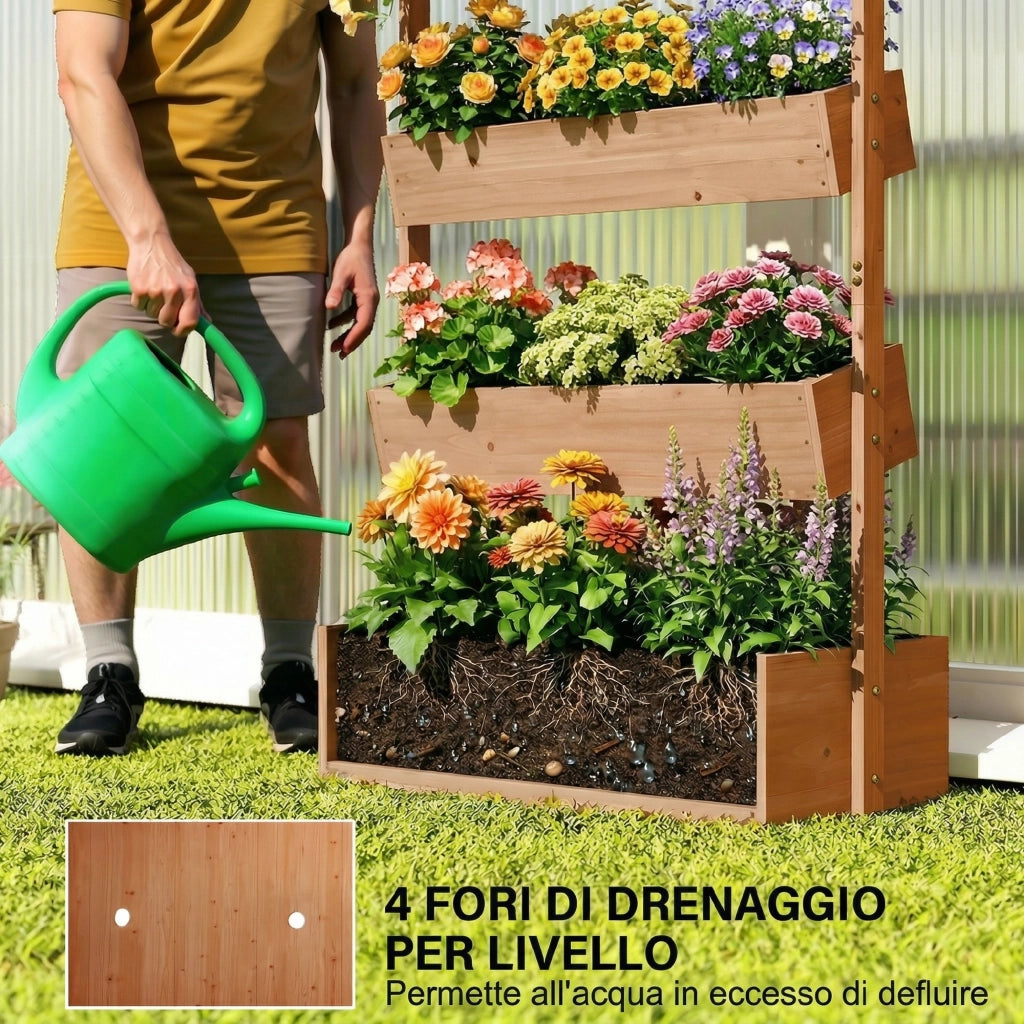 Letto da Giardino Rialzato, Fioriera Verticale in Legno con Drenaggio e Rivestimento.